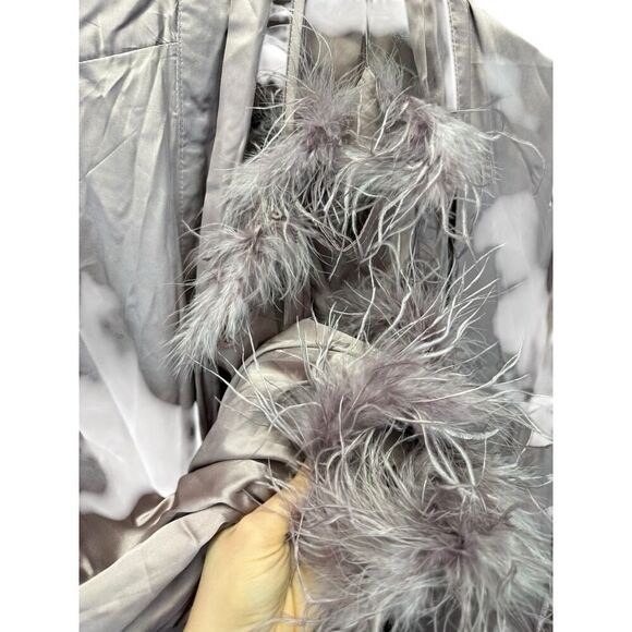 NASTY GAL SATIN Purple Feathers Robe and Slip sz 8 US - Picture 9 of 11